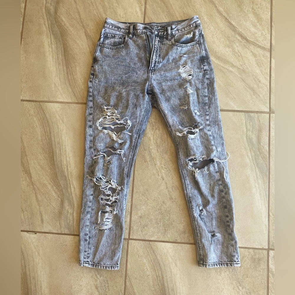 American Eagle mom jean acid washed.